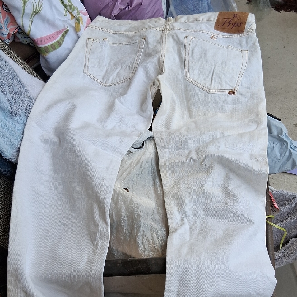 PRPS Cream Jeans with Brown Leather Logo Patch